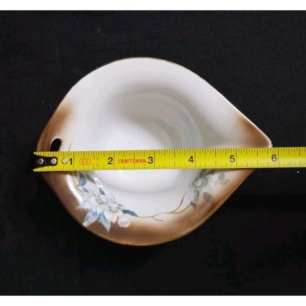 PV Vessra Germany Porcelain Sauce Dish with Underplate Painted Flowers Gold Rim